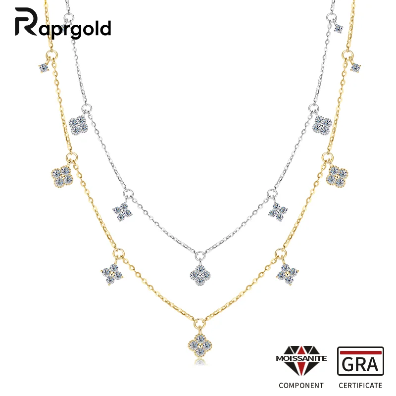 

RAPRGOLD GRA сертифицированный муассанит четыре листа клевера цветы кулон ожерелья для женщин s925 стерлингового серебра цепочки ювелирные изделия подарки