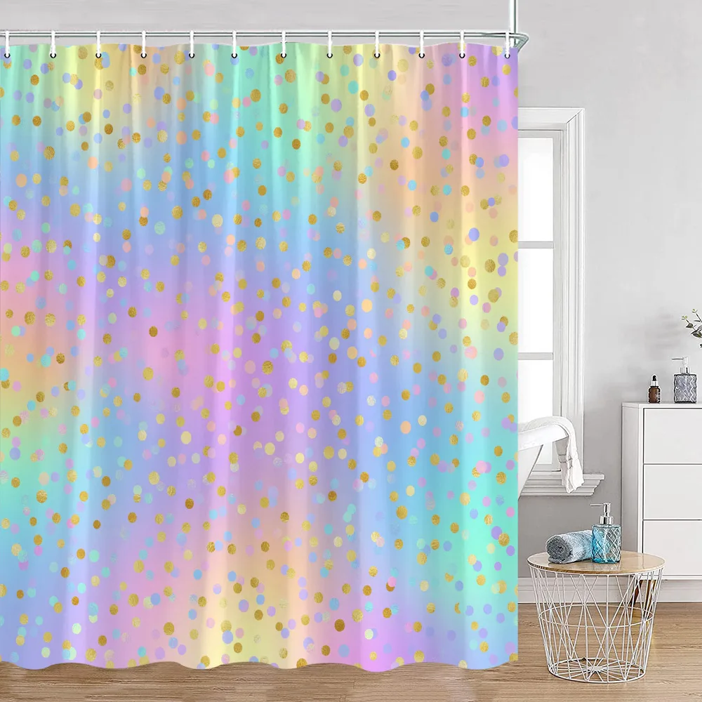 Abstract Spots Shower Curtains Colorful Granite Creative Geometric Bathroom Decorations Art Aesthetic Bath Curtains with Hooks