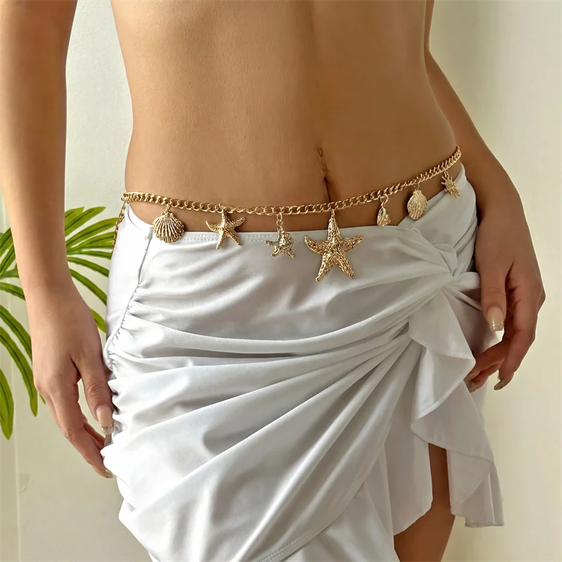 

Metallic Summer Beach Starfish Shell Waist Chain Women Sexy Bikini Belly Body Chain Vacation Jewelry Accessories