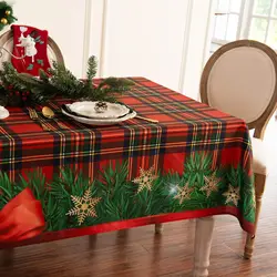 Christmas Plaid Printed Fabric Tablecloth Holiday Party Decor Winter Xmas Waterproof Tablecloth for Table Christmas Decorations