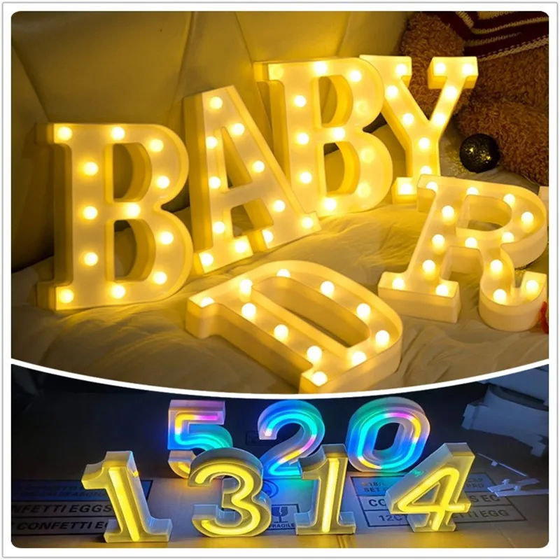 

LED Letter Lights Sign Figure for Night Light Wedding/Birthday Party Battery Powered Christmas Lamp Home Bar Decoration