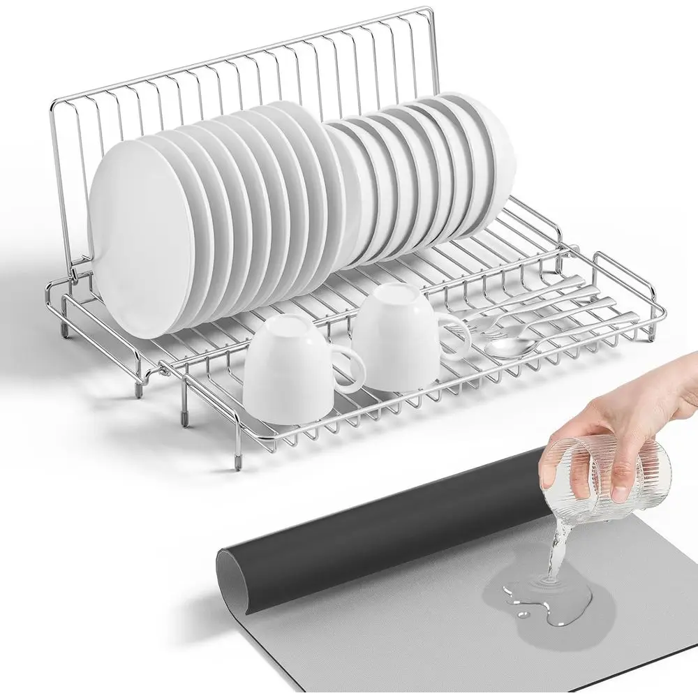 

Dish Drying Rack Stainlllapsible oldable Small Dish Rack Countertop Portable Drainer with Drying Mat or Kitchen Dorm RV Campers