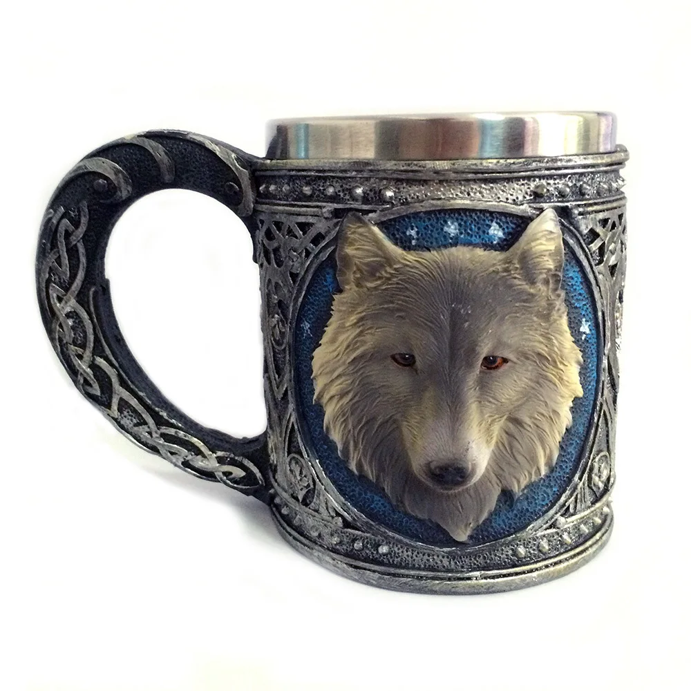 for Cross-Border Trade Wolf Head Mug - 3D Resin Stainless Steel Cup, Cartoon Animal Drinkware, INS Trendy Item