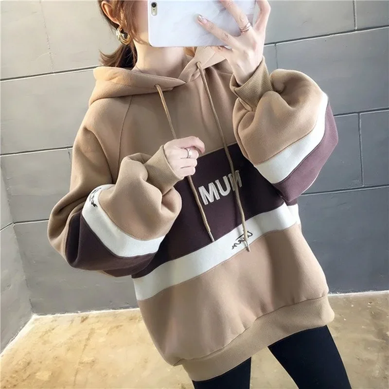 Women 2021 Harajuku Casual Long Sleeve Pullover Hooded Sweatshirt Loose Thickening Female Candy Sweatshirt Tops Letter Hoodies