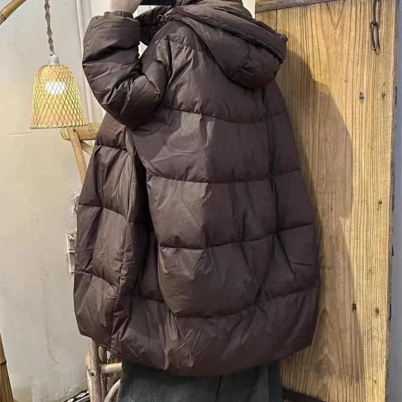 겨울용 루즈핏 두꺼운 후드 따뜻한 재킷 패셔너블한 대형 사이즈 여성 코트 아우터웨어 패션 신상 중간 길이 다운 재킷