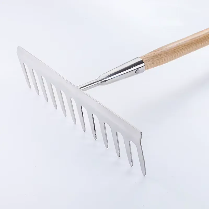 for Stainless Steel Lawn Leaf Rake with Wooden Handles High Quality Outdoor Agricultural Gardening Tools Wholesale