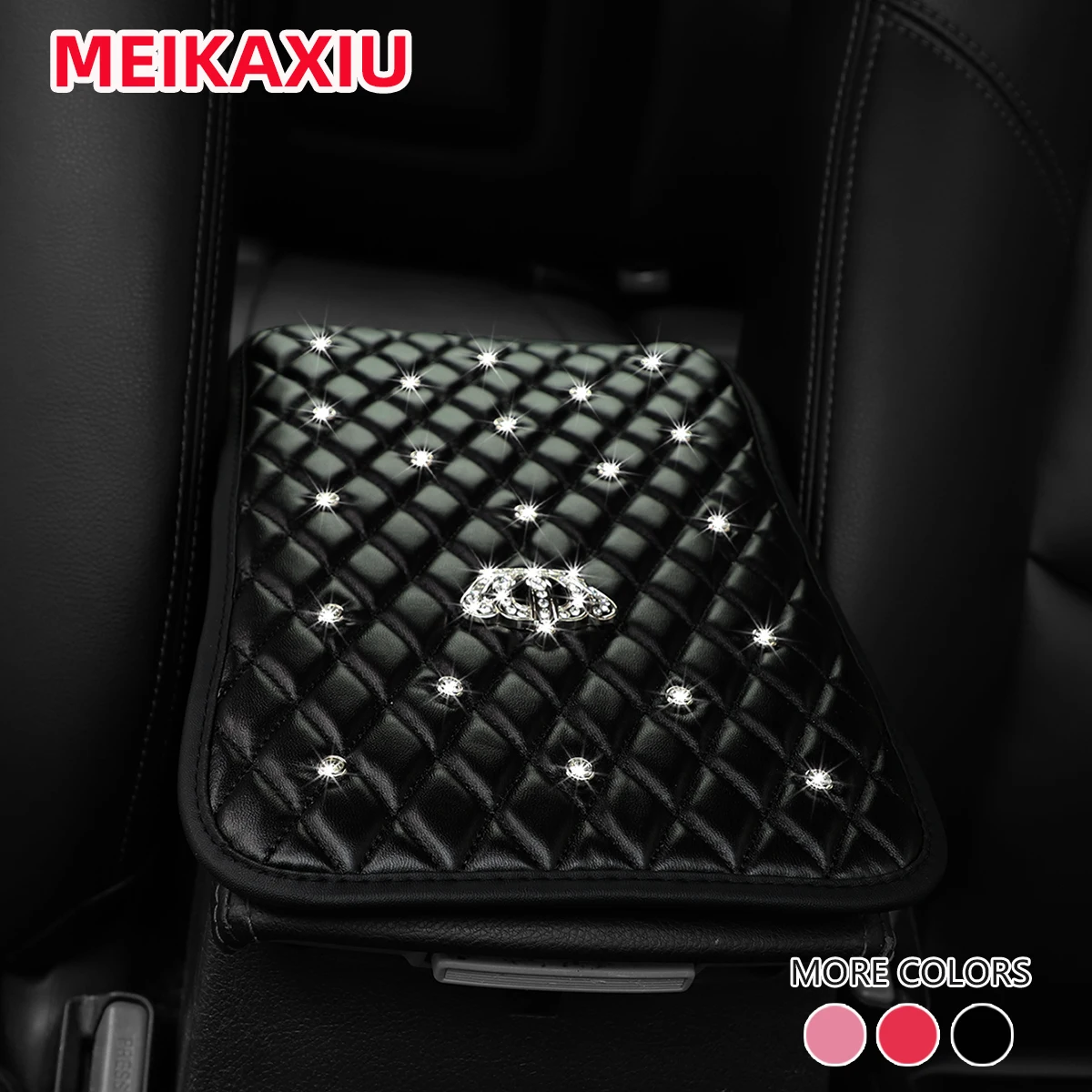 Blingbling Shiny Diamond Inlay PU Künstliches Schaffell Auto Armlehne Pad Krone Stil Neues Modell Innenzubehör – Detail 3