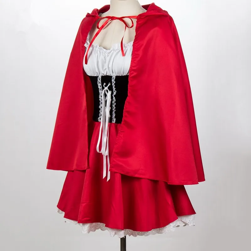 Volwassen Halloween Vrouwen Kleine Rode Kap Kostuum Sexy Jurk & Cape Cosplay Verkleedkleding