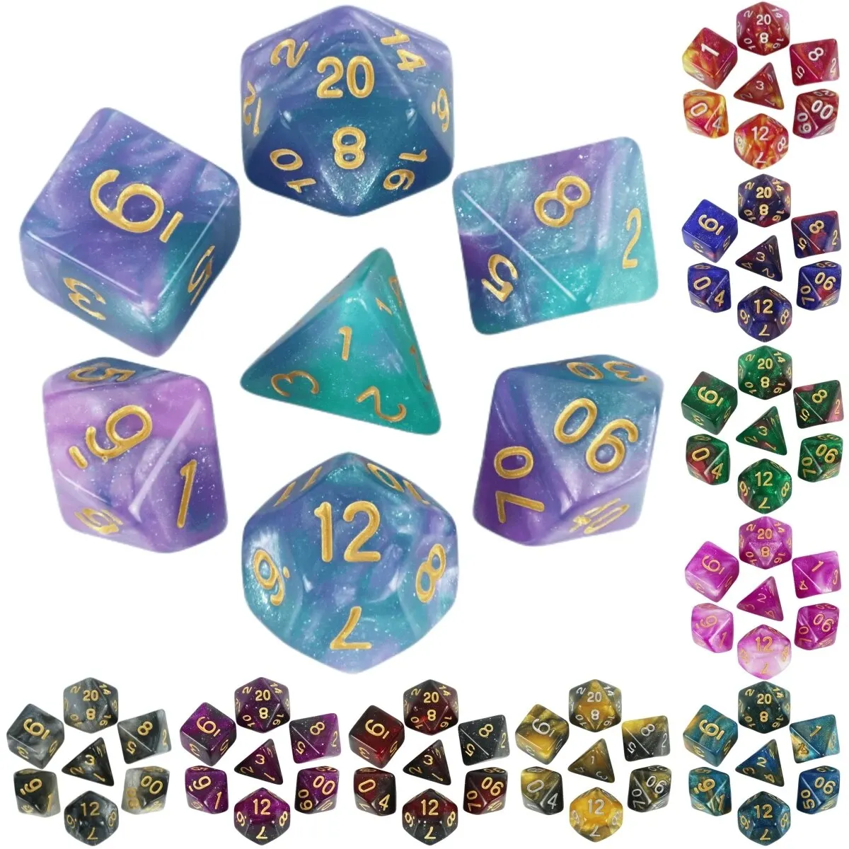 Zestaw kości do gier planszowych Roll Dice Galaxy Theme Zestaw kości wielościennych Niesamowity kolorowy efekt wszechświata dla akcesoriów DND