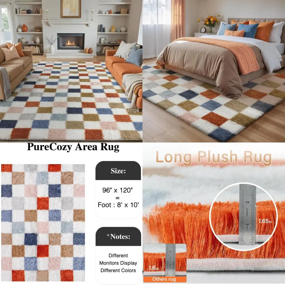 

Large 8x10 Modern Rainbow Shag Rug, Washable Non-Slip Area Rug for Living Room, Super Soft Indoor Fuzzy Carpet