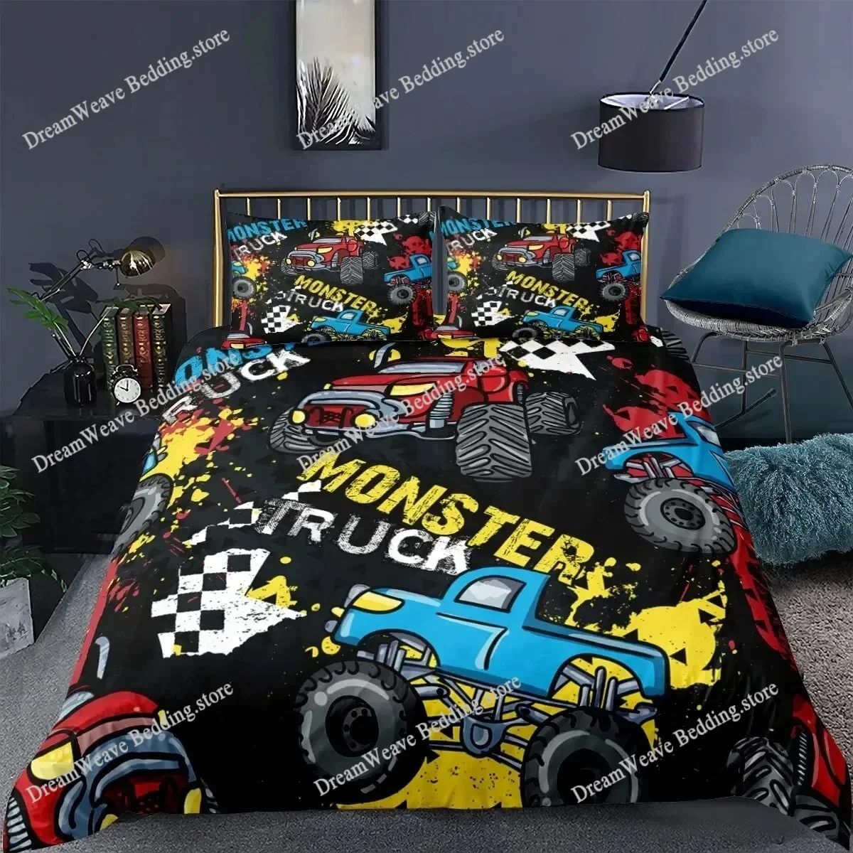 

Cartoon Monster Trucks Duvet Cover Pillowcase Cars Bedding Set Boys Girls Bedroom Decoration Kids Gift Single Double King Size