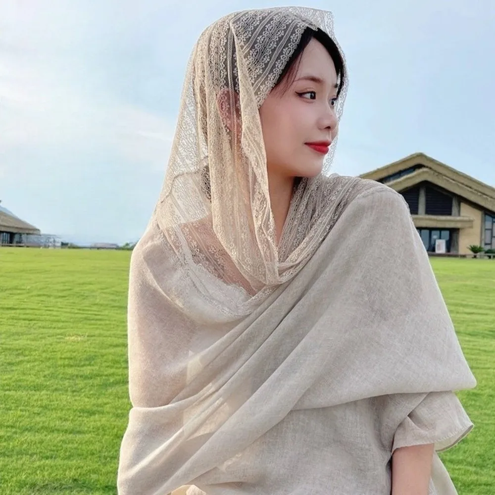 

Fashionable Versatile Linen Scarf Thin Breathable Lace Scarf Sun Protection Elegant Cotton Scarf Summer Spring Autumn for Women