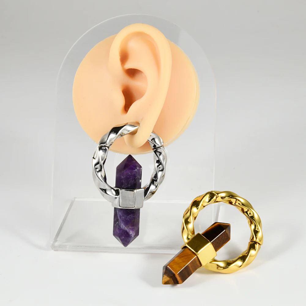 1PC Copper Magnetic Ear Weight Piercings Amethyst Stone Hanger Heavy Ear Weight Hollow Earlobe Expander Body Piercing Jewelry