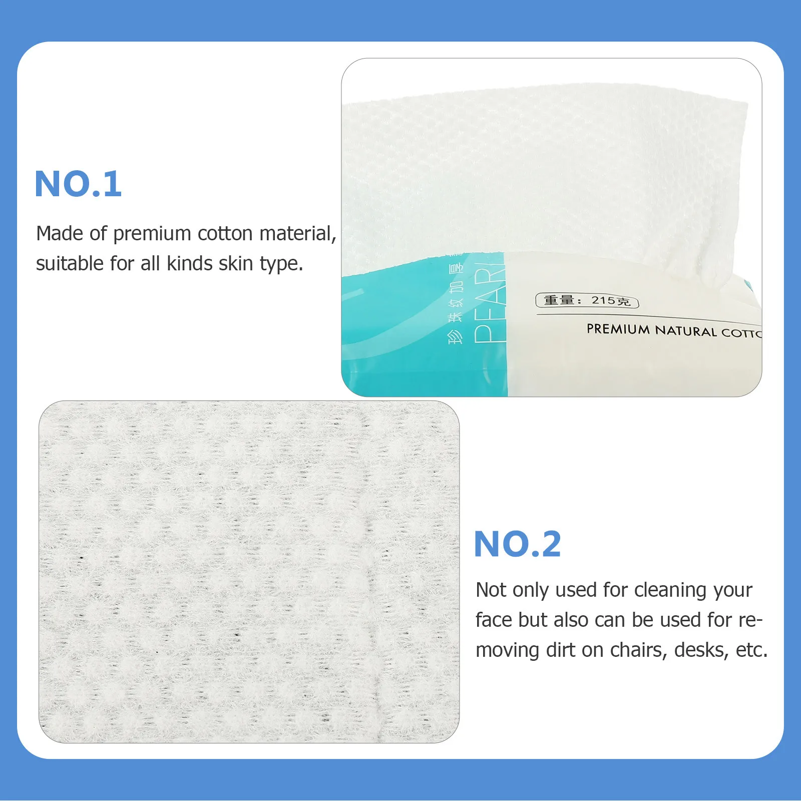 Toalhetes de limpeza de algodão, design removível macio e amigável à pele para remoção de maquiagem facial, pano prático para viagem, uso doméstico