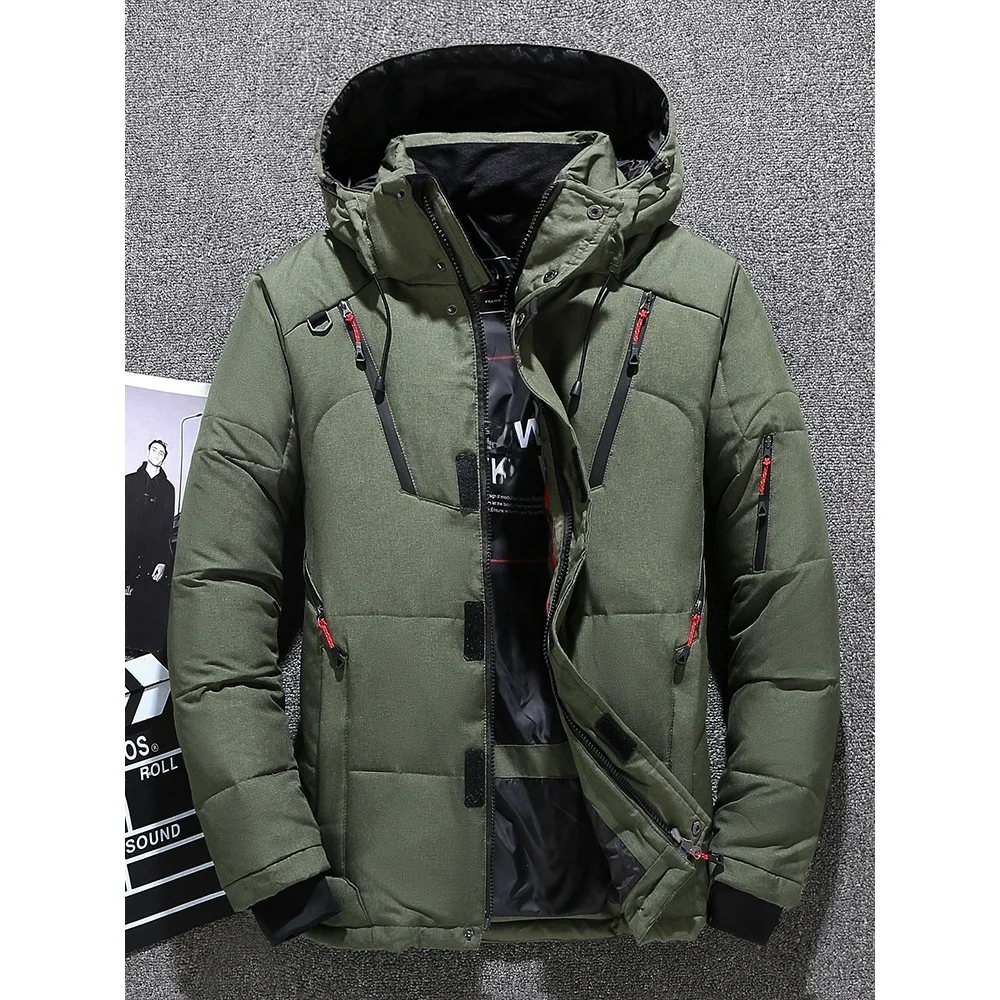 

New Winter Thiened Men's Outdoor Casual Hooded Jaet Du down Filling Polyester Fiber Spor Sle Loose Fit Pure Color