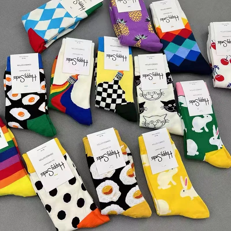 Happy Socks Size 36-40 Adult Women's Personality Four Seasons Thick Mid-tube Socks Artistic Color Polka Dot Pure Cotton Socks