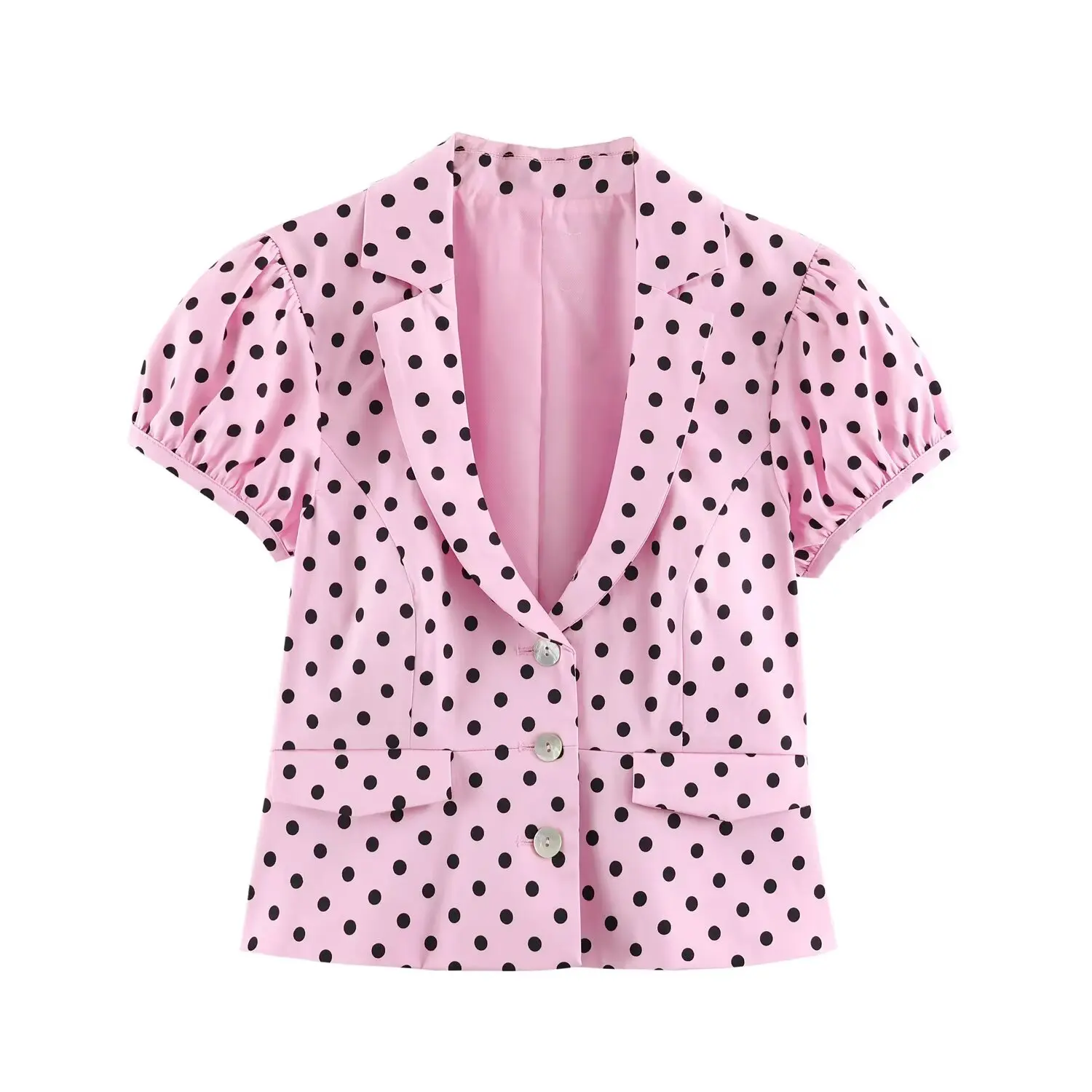 Women's Polka Dot Bubble Sleeve Short Sleeve Jacket Casual Chic Streetwear Summer Outerwear Fashion Lady Coats