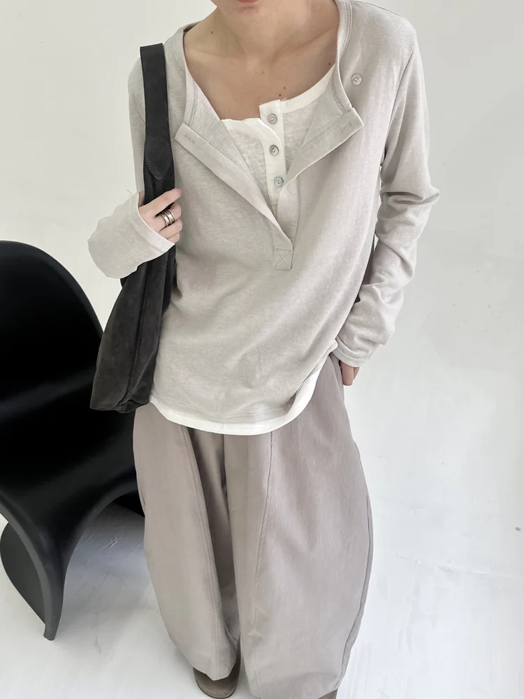 

Повседневная свободная футболка с V-образным вырезом, универсальная, облегающая, для многослойного образа, осенне-зимняя, модная, женская, премиум-класса