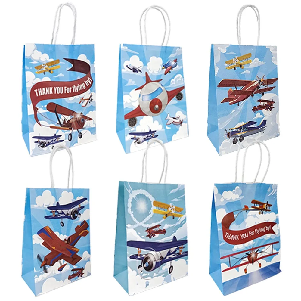 12/24/36/60pcs Airplane Theme Paper Handbags Candy Biscuit Gift Bags Kids Boys Aircraft Birthday Party Decoration Supplies Gifts