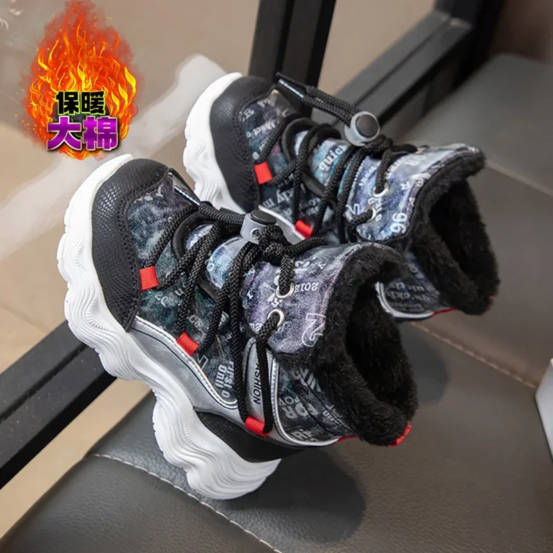 

2025 New Thickened Printing Winter Boots for Girls Fleece Lined Cotton Waterproof Snow Boots Warm Short-Style Kids' Footwear