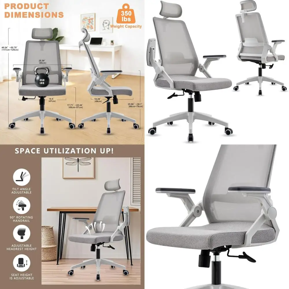 

Эргономичное офисное кресло All-Day Comfort с динамическим поясничным отверстием, регулируемым подголовником, откидными подлокотниками, серой сеткой, 90 ° Поворотный, Замок наклона,