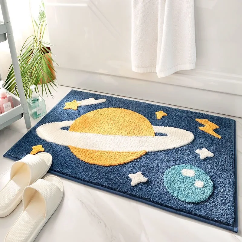 

Cartoon Flocking Universe Spaceship Children Doormat Carpet for Bedroom Rug Outer Space Rainbow Star Anti Slip Floor Beside Mat