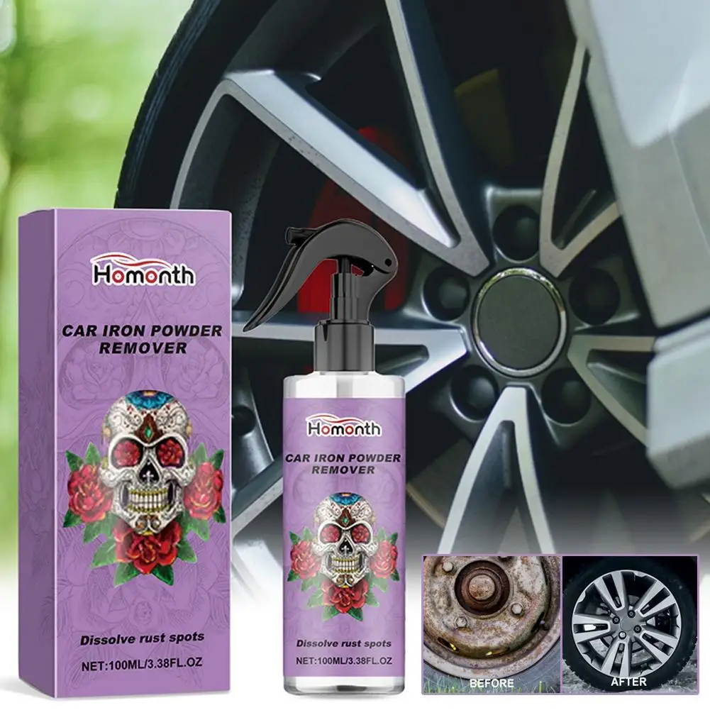 Car Iron Powder Remover Spray 100ml Quick Rust Dissolver for Alloy Wheel Brake Dust