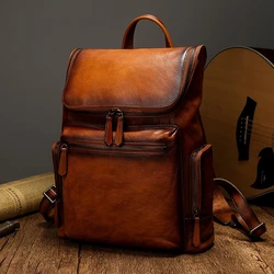 New Fashion Men Genuine Leather Backpack Real Leather Men School Laptop Backpacks Water Repellent Travel Bag Large Capacity