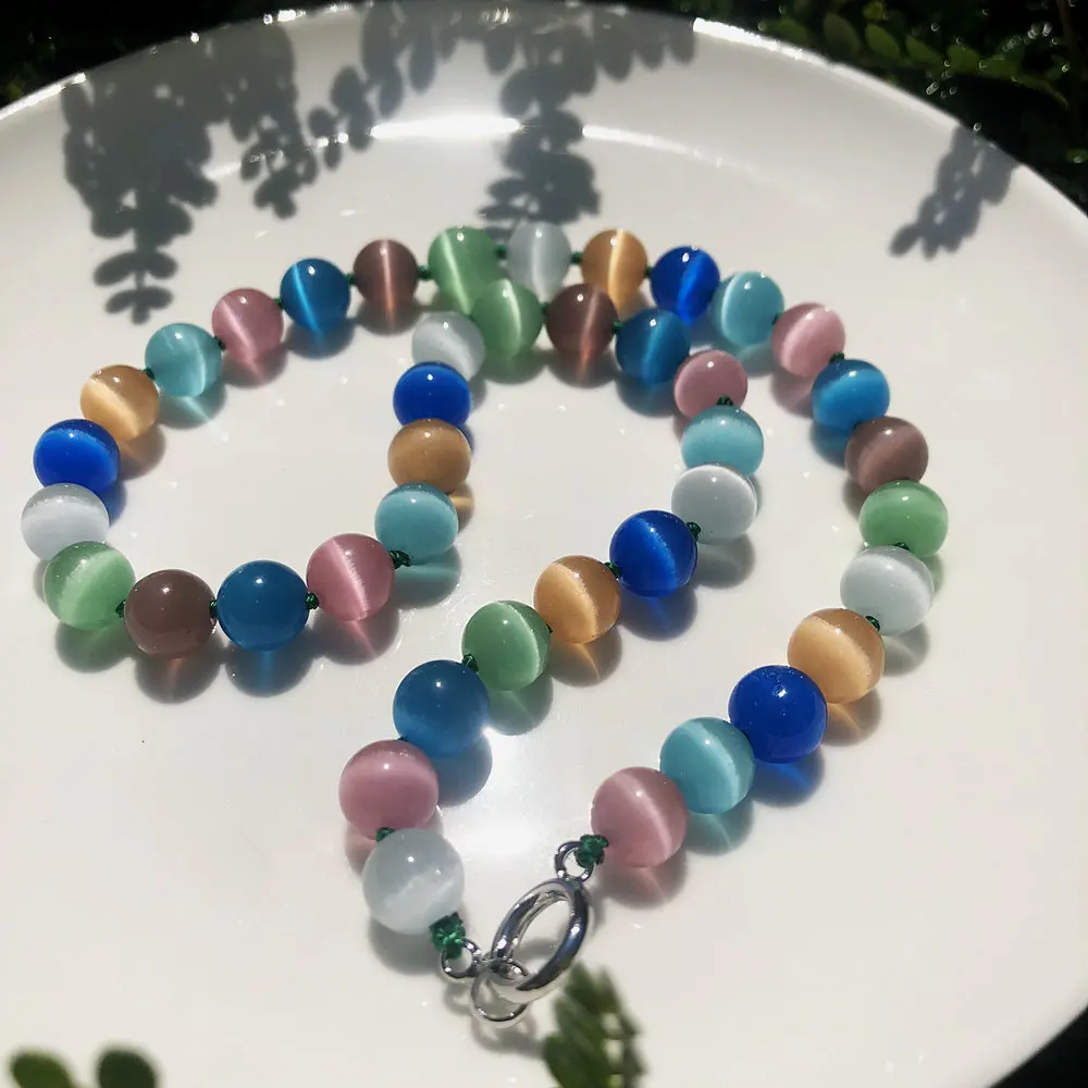 Fashion round Mixed Color Cat Eye Stone Necklace 10mm Hot Selling 1 Piece Jewelry Accessory