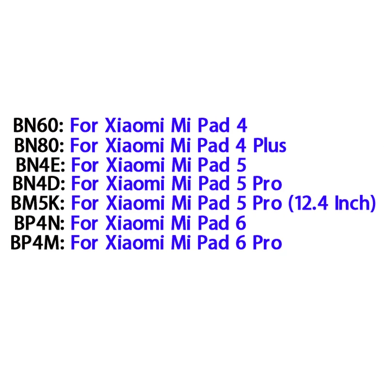 BN80 BN60 BP4N BN4E Battery For Xiaomi Pad 4 Plus /Pad 5 Pro 12.4 Inch /Pad 6 Pro Mi Pad6 Pad5 Pro Battery BM5K BN4D BP4M