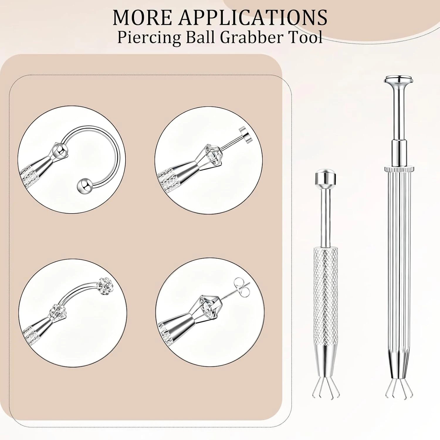 1pcs/2pcs Ball CZ Grabber Tool for Changing Jewelry Stianless Steel Internally Threaded Push Pin Piercing Grabber Tool Set