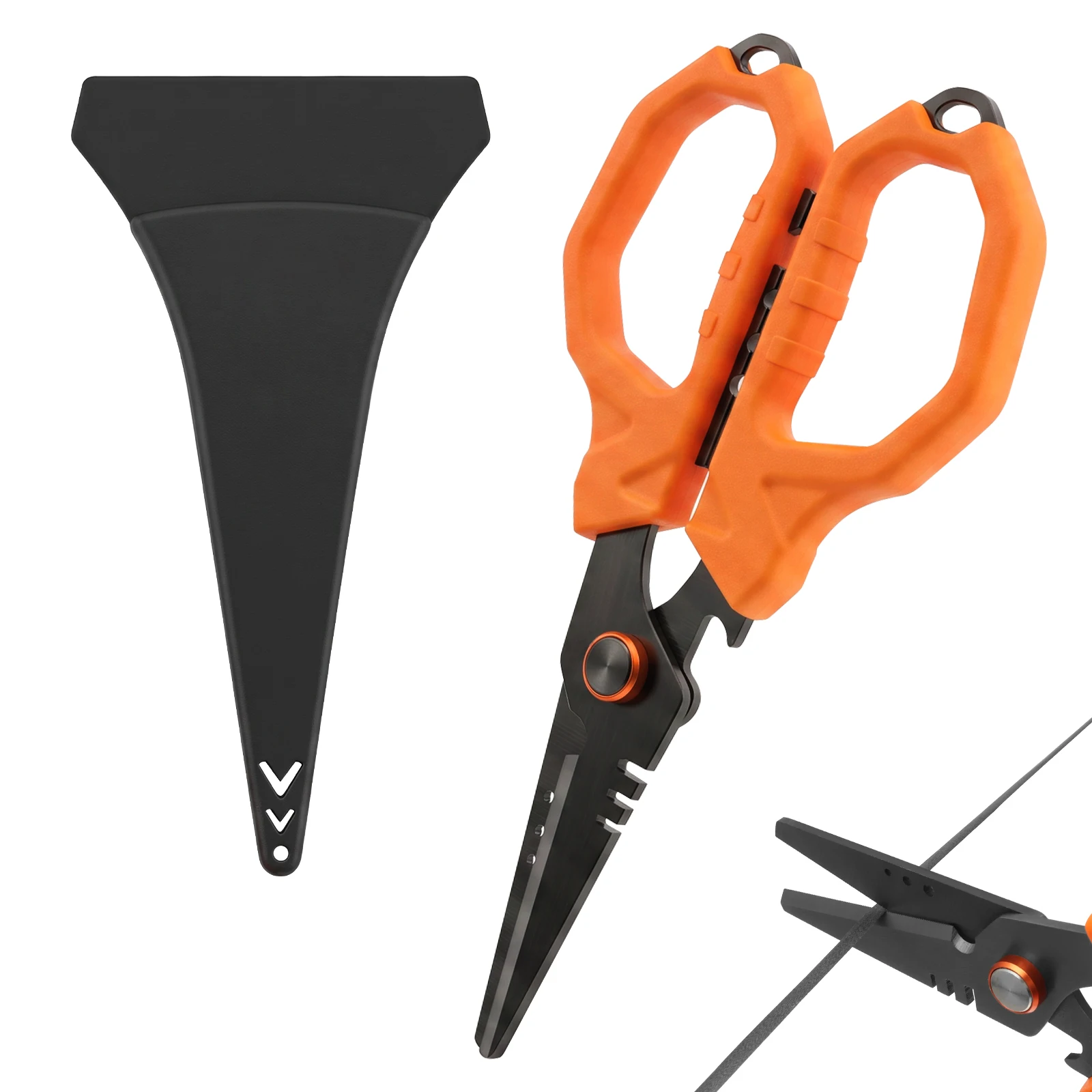 Stainless Steel Fishing Scissors Braid Line Cutter Serrated Blades Sheath Lanyard Saltwater Freshwater Fishing Tool Gift for Men