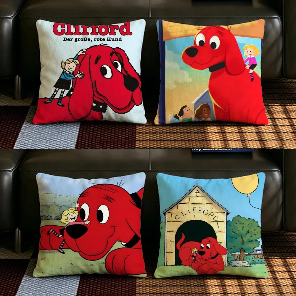 C-Clifford The Big Red Dog Cushion Cover Natural Linen Pillowcase Set, All-in-One Decor for Sofa, Bedroom & Chair