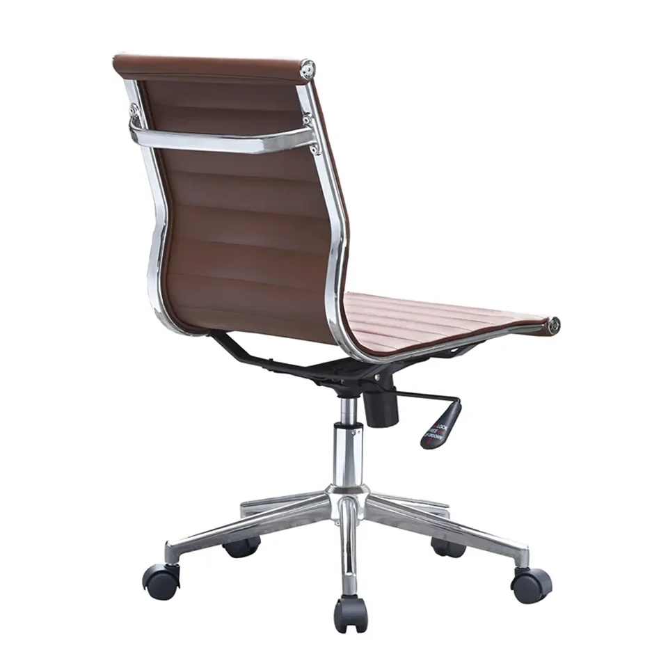 PU leather swivel chair low back office chair steel wheel armless adjustable chair
