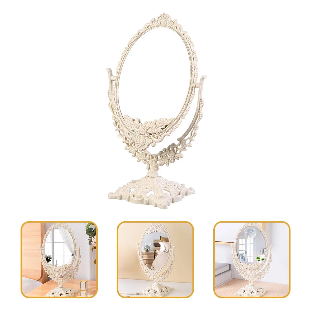 

s Retro European Style Carved Vintage Makeup Mirror Elegant Desk Vanity Mirror for Bedroom High Definition Glass Stable Base