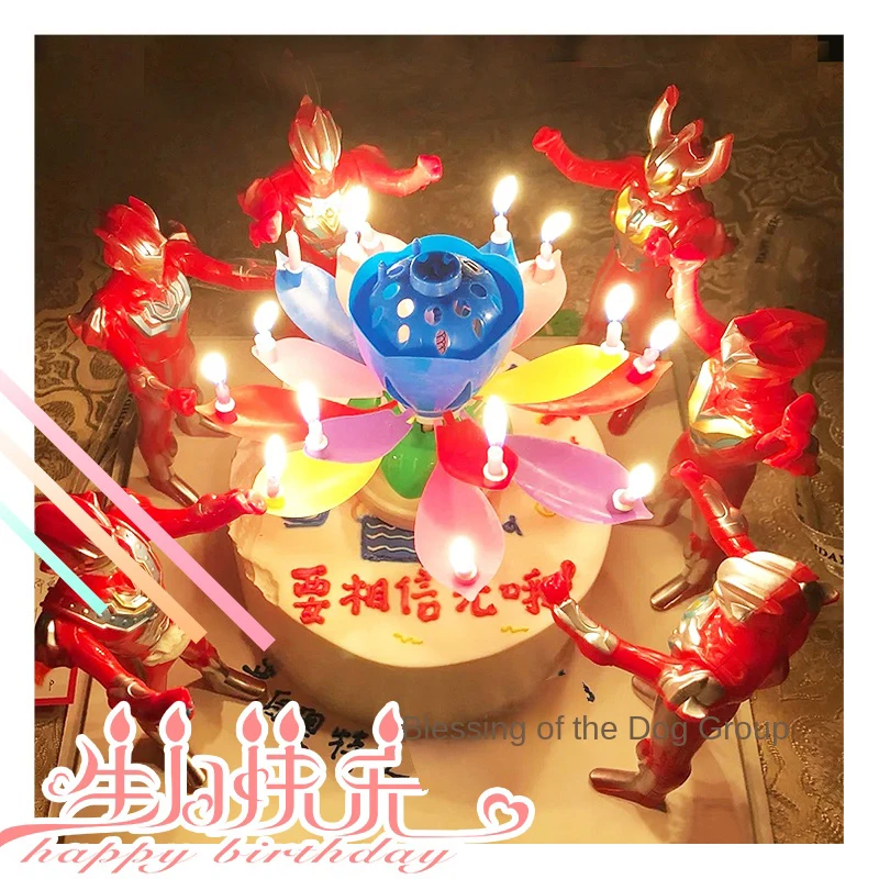 Lotus birthday candle creative romantic rotation flowering singing music ins cake decoration
