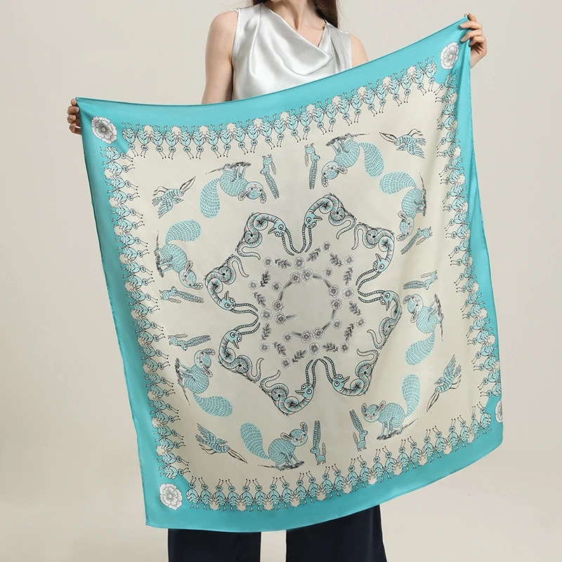 BirdTree, 14MM 100% Real Silk Square Print Scarf, Twill Silk, Mom's Gift Elegant Chic Thin Kerchief, 2026 Spring Shawl A63601JF