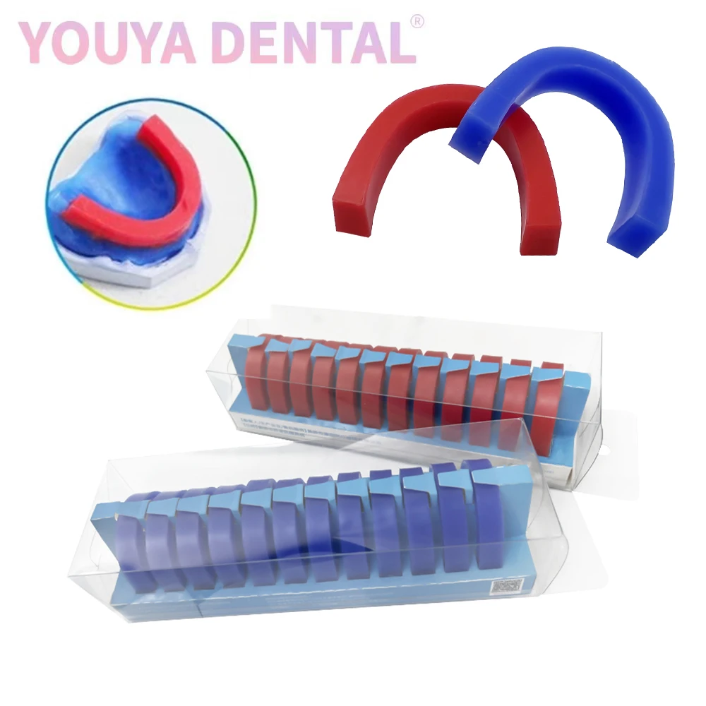 12Pcs/Box Dental Base Wax Bite Block Edge Red/Blue Hard Wax Block U Shape Denture Casting Wax Base Plate Wax Dental Material