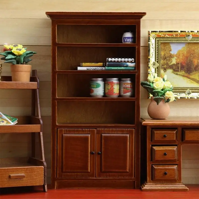 

1/12 миниатюрный книжный шкаф, реалистичная мебель, деревянный шкаф для украшения кукольного дома и ремесленная модель, проект