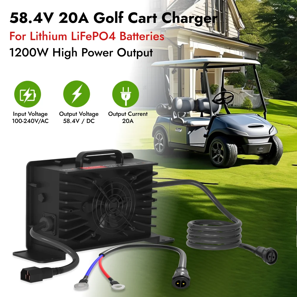 LiFePO4 48V 20A Battery Charger For 16S LFP Battery Pack 1200W With Charger Waterproof Plug To O-Type