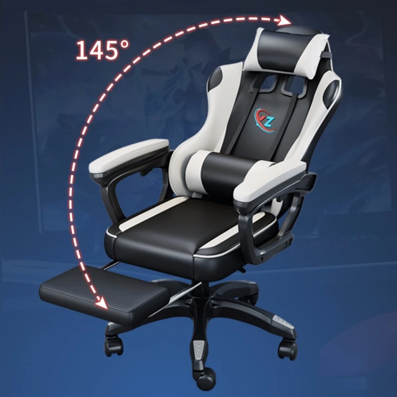 High-End Lifting Rotating Gaming Chair with Double Pillows and Linkage Armrests Gaming Experience Racing PU Leather Swivel Chair