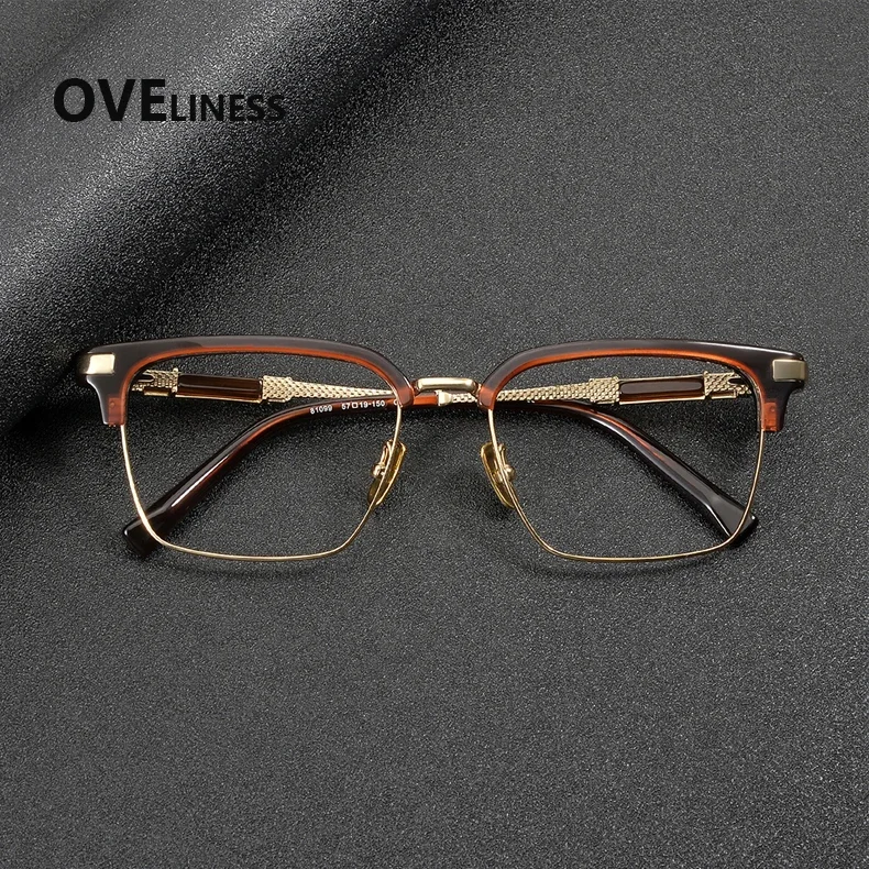 2027 New Japan Luxury Brand Acetate Titanium Rectangular Eyeglasses Frames Man Business Style Square Glasses Frame Eyewear