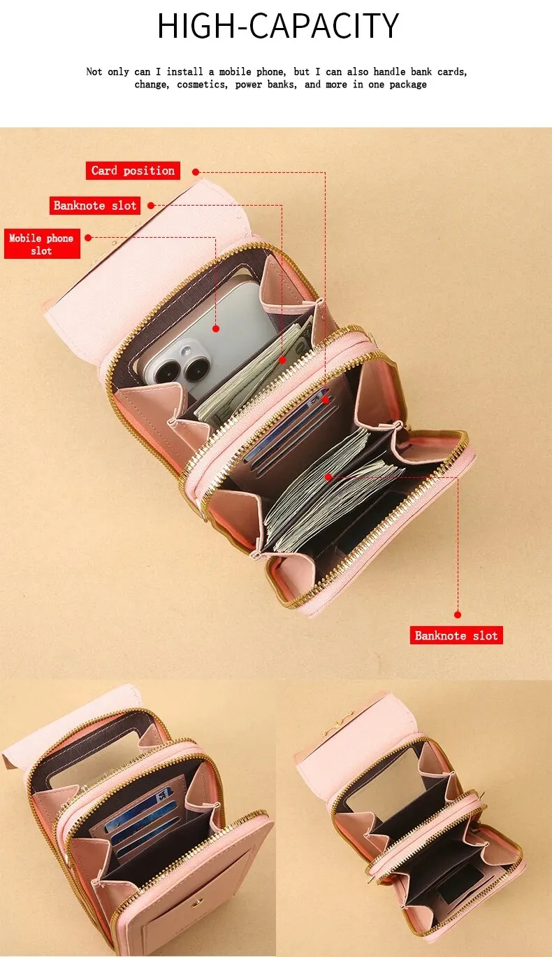 Touchscreen-Handytasche für Damen, süße Umhängetasche zum Tragen von Mobiltelefonen, modische Schlüsseltasche – Detail 12