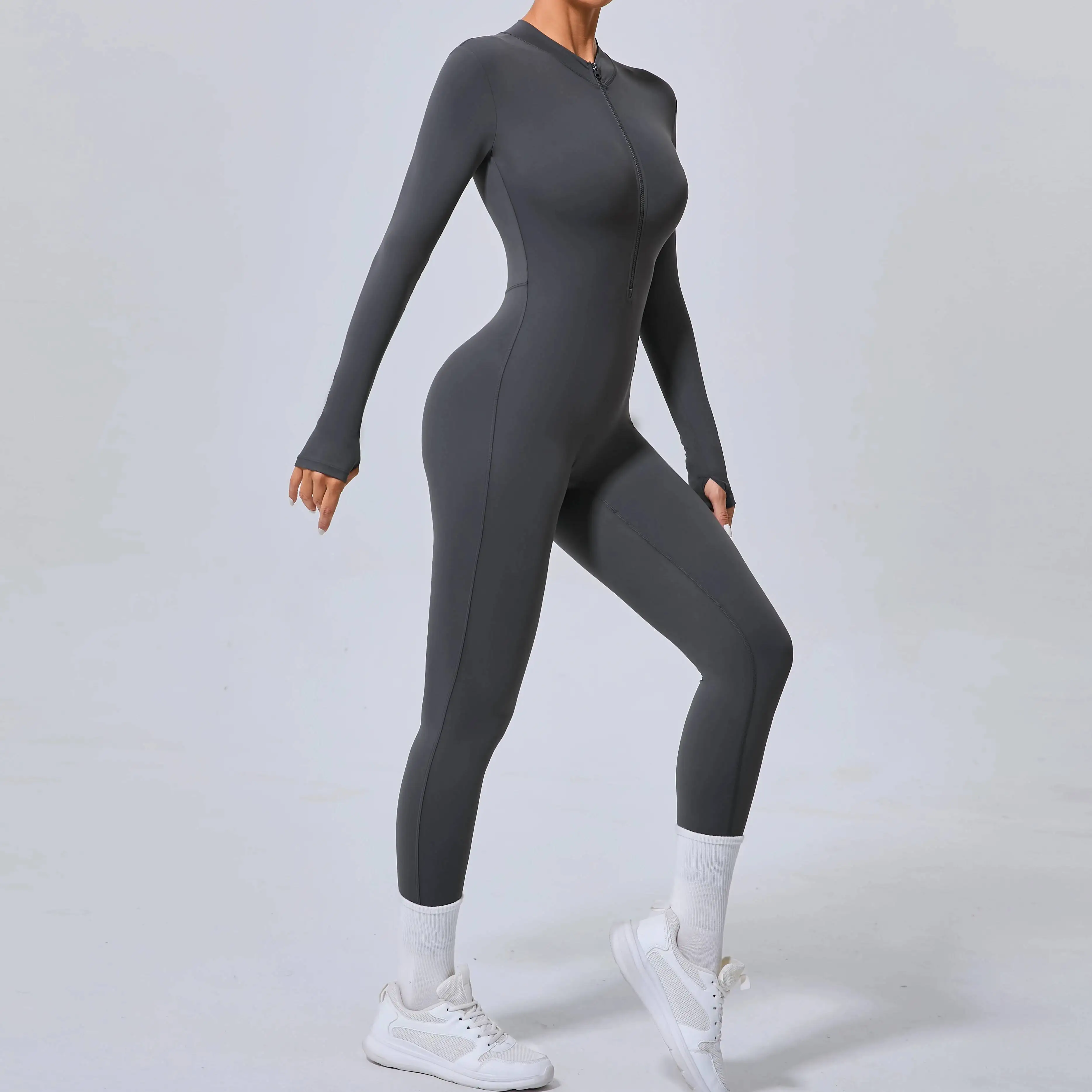 

No Cup Yoga Jumpsuit Women Zipper Long Sleeve One Piece Gym Fiess Set Comfort Workout Romper High Elastic Siamese Sportswear