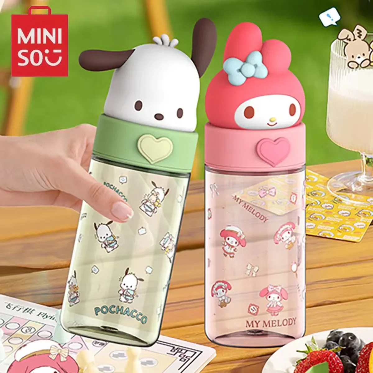 

MINISO 500ml Water Bottles Kawaii Cartoon Dolls Transparent Plastic Cup Kid Summer Must-Haves Water Bottles Kids Gifts Genuine