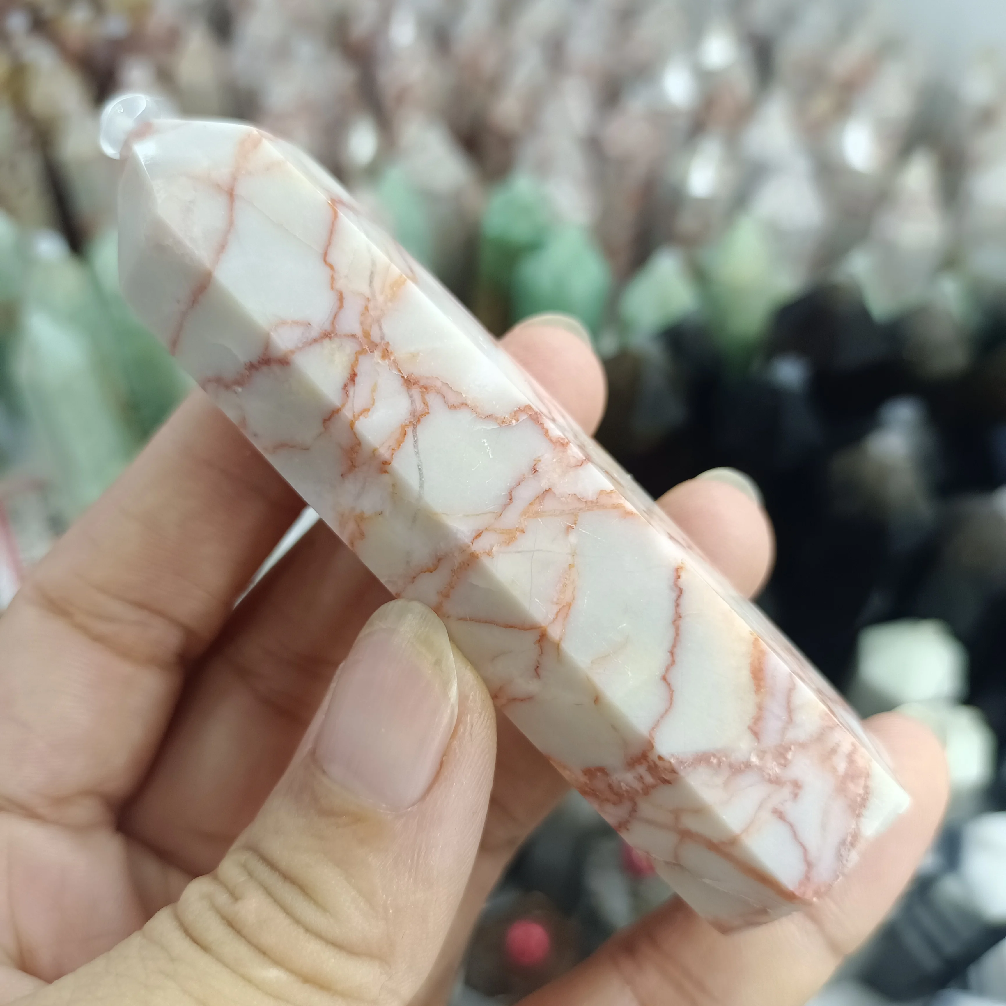 Natural Red Mesh Stone Little Column Crystal Energy Healing Home Office Decoration Craft Gifts Mineral Ornaments  70-90mm