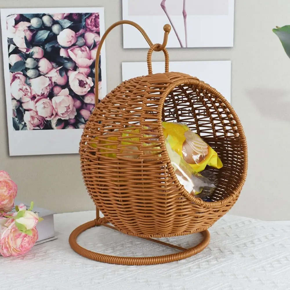 

with Handle Woven Storage Basket Organizer Multipurpose Hand Woven Basket Space Saving Decorative Imitation Vine Weaving Basket