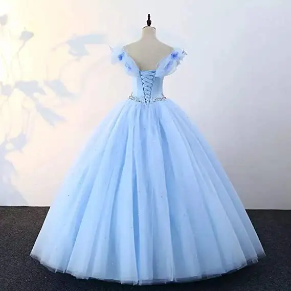 GUXQD-vestido De baile azul claro De 15 años, traje Formal De tul De alta calidad para fiesta De cumpleaños De Cenicienta