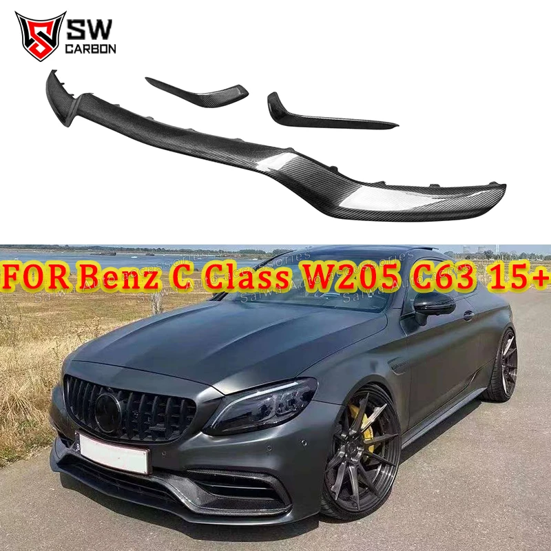 

3 PCS Carbon Fiber OEM Style Front Lip for Mercedes-Benz W205 C-Class C63 AMG Car Front Bumper Chin Lower Lip Spoiler Body Kit