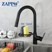 ZAPPO Pull Down Kitchen Faucet w/ Storage rack Single Level 360 Swivel Kitchen Sink Faucets Single Handle High Arc Faucet Mixer